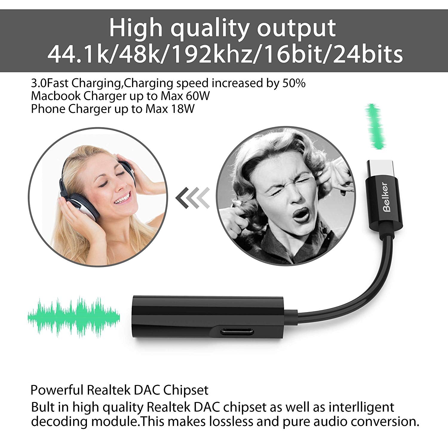 USB-C to 3.5mm Charger and Headphone Adapter