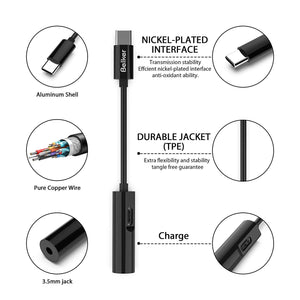 USB C to 3.5mm Headphone Charger 2 in 1 Adapter